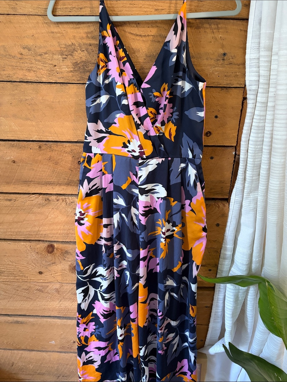 H&M Navy Jumpsuit with Orange & Pink Floral Print